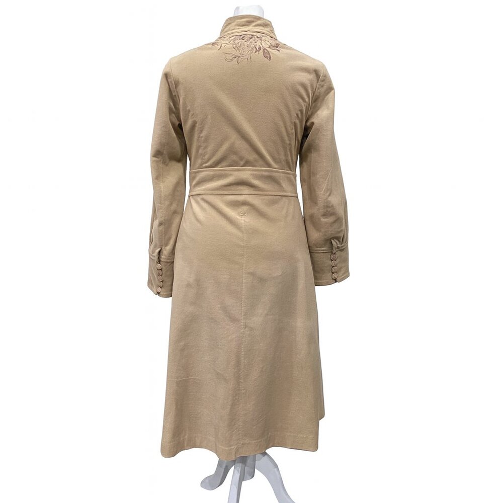 Anthropologie Elevenses Embroidered Coat 8 Tan Velvet Corduroy Vintage Romantic - Picture 4 of 17